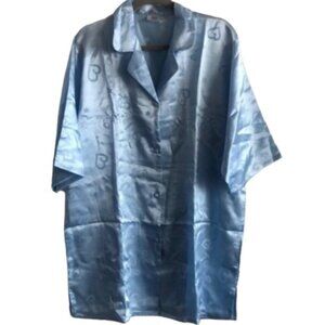 Kimono Gown Bathrobe Lingerie Blue Baby doll Hearts Button Down One Sz New